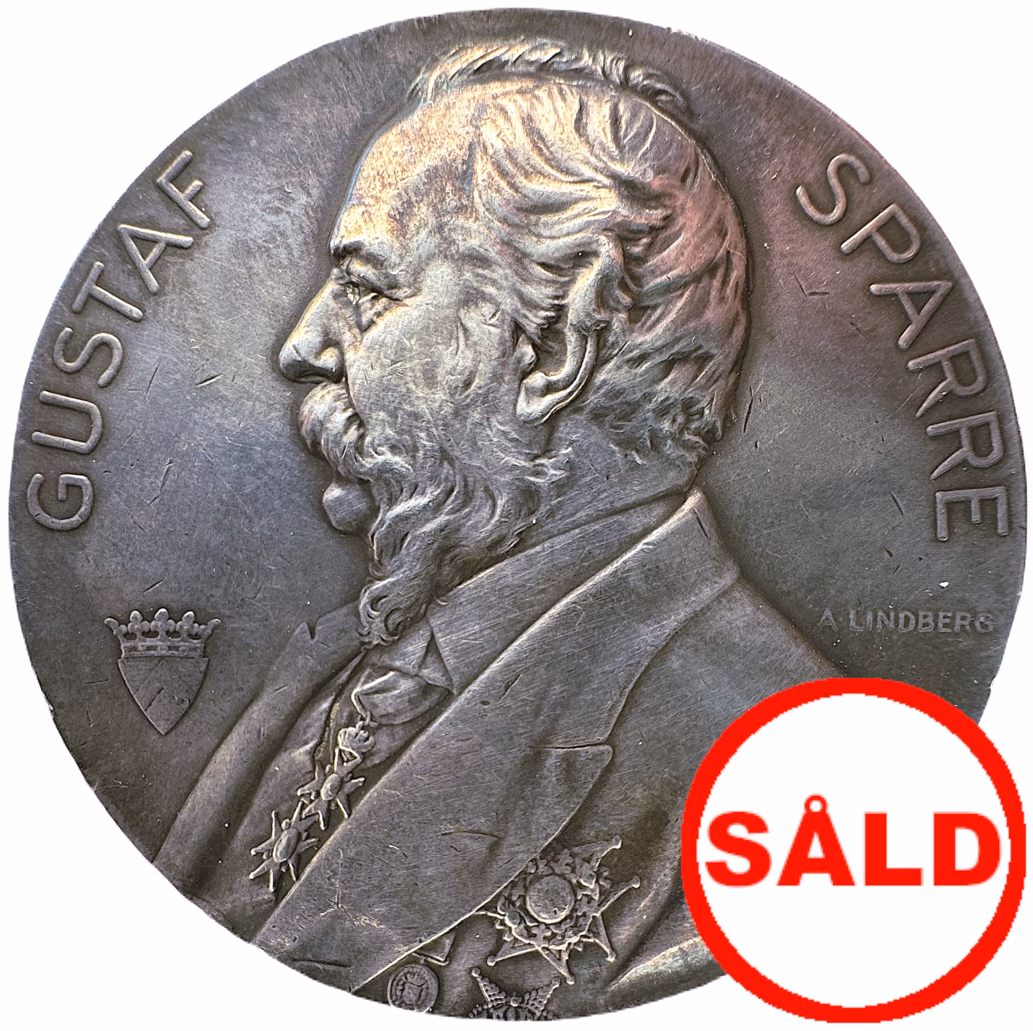 Gustaf Sparre 1834-1914 - Massiv silvermedalj 60mm av Adolf Lindberg 1904