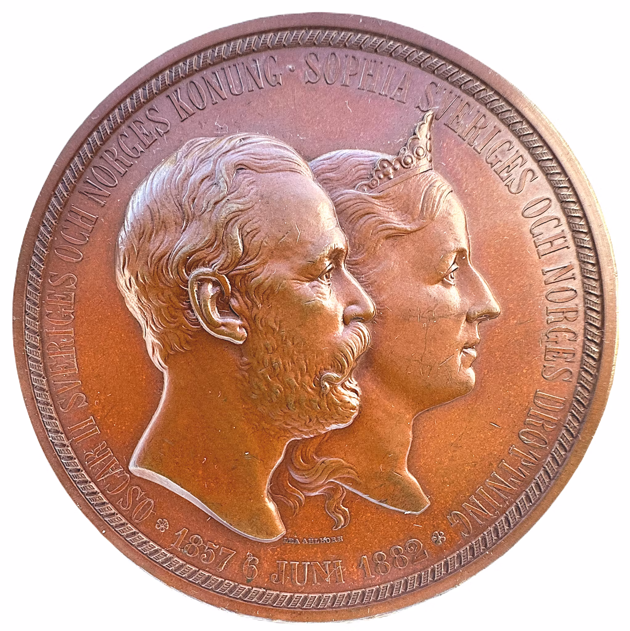 Oskar II och Sophia, Silverbröllopet 1857-1882 - MASSIV PRAKTMEDALJ
