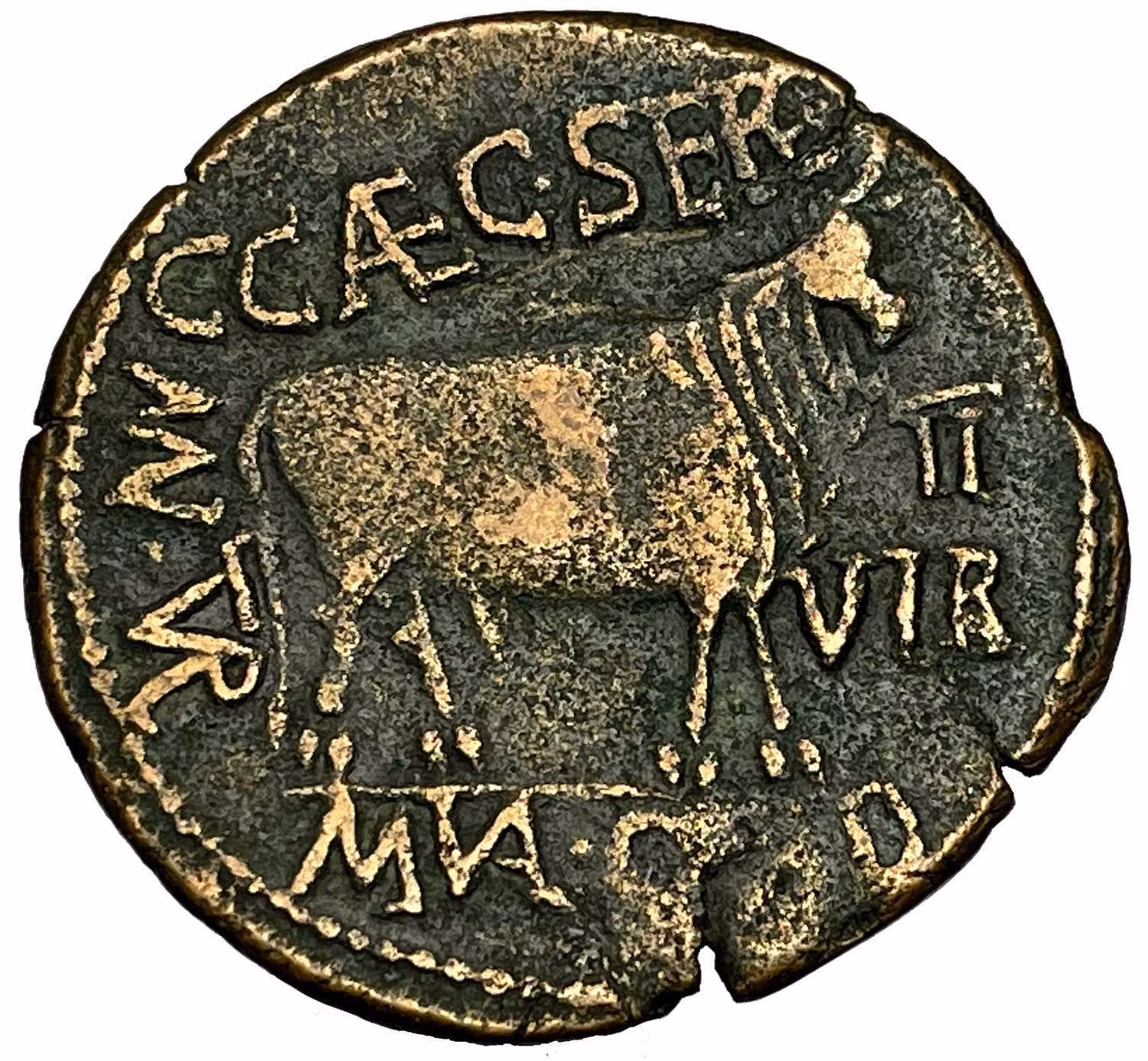 Tiberius 14 - 37 e.Kr As, präglad i Tarazona Spanien