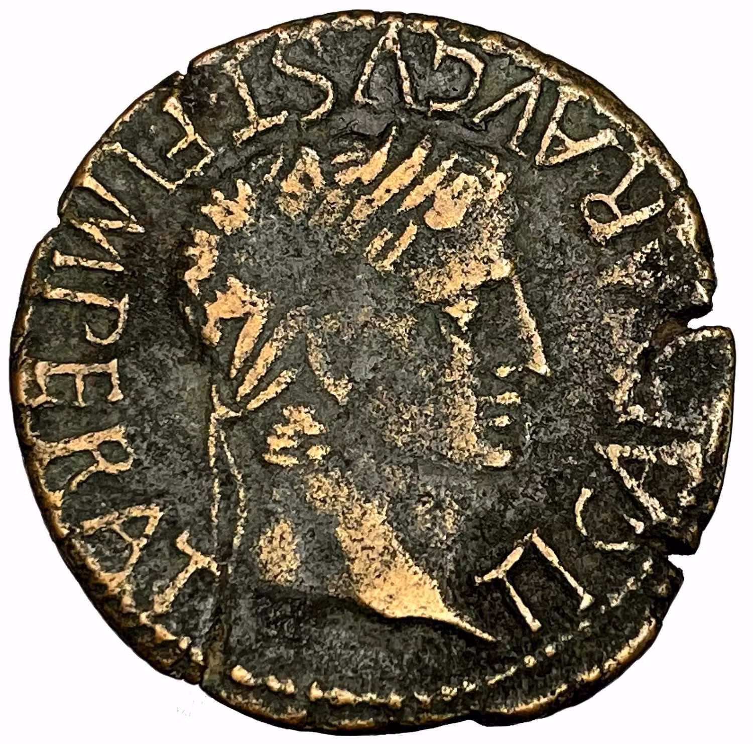 Tiberius 14 - 37 e.Kr As, präglad i Tarazona Spanien