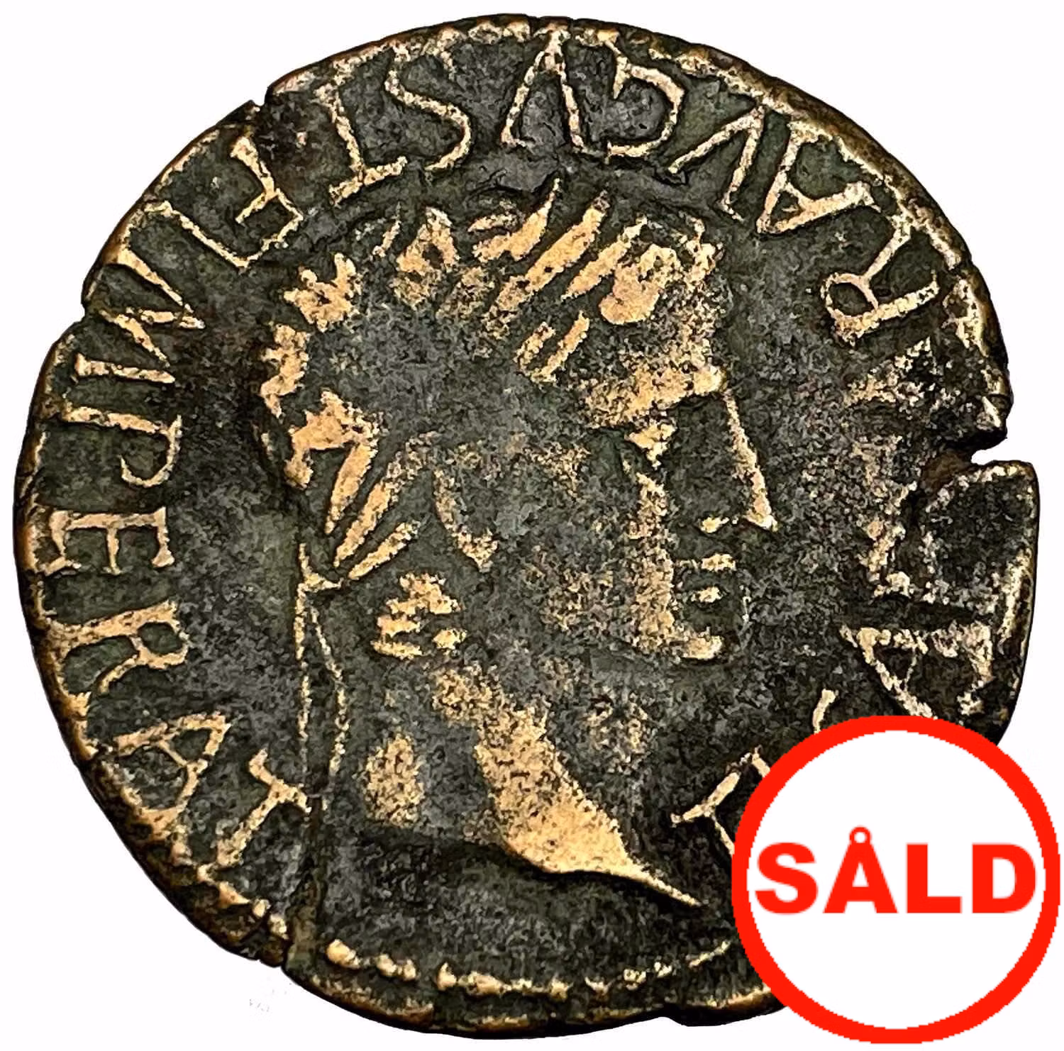 Tiberius 14 - 37 e.Kr As, präglad i Tarazona Spanien