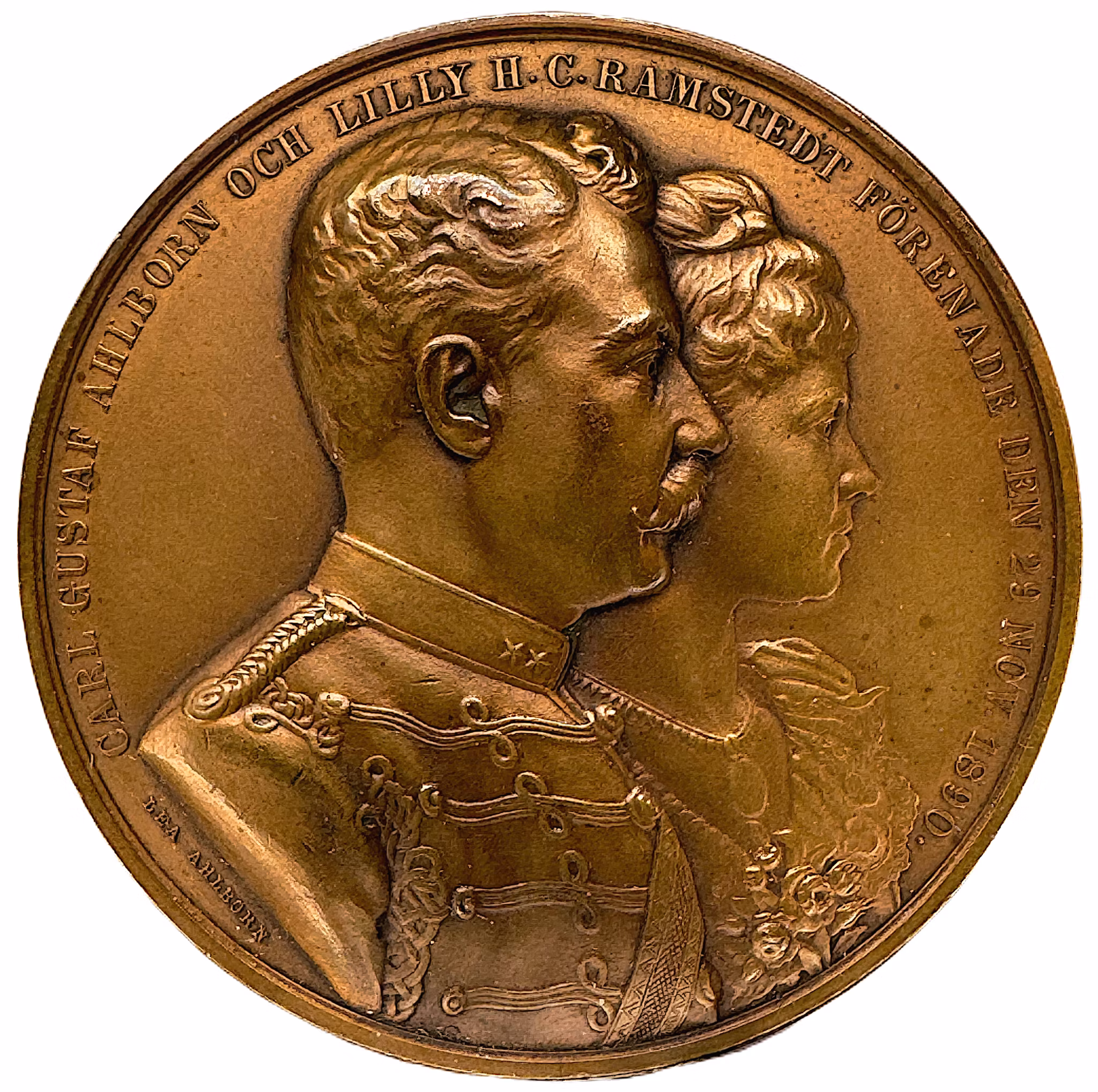 Carl Gustaf Ahlborn och Lilly Ramstedts bröllop 29 november 1890 graverad av Lea Ahlborn