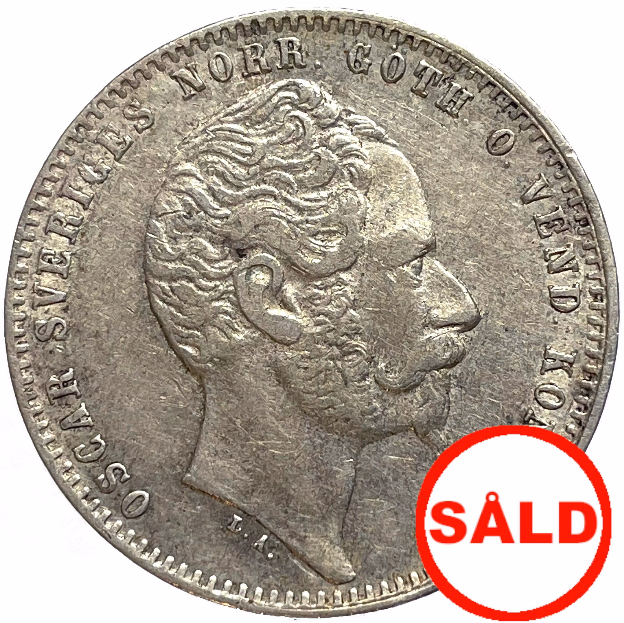 Oskar I - 1 Riksdaler riksmynt 1857 med kortare hakskägg