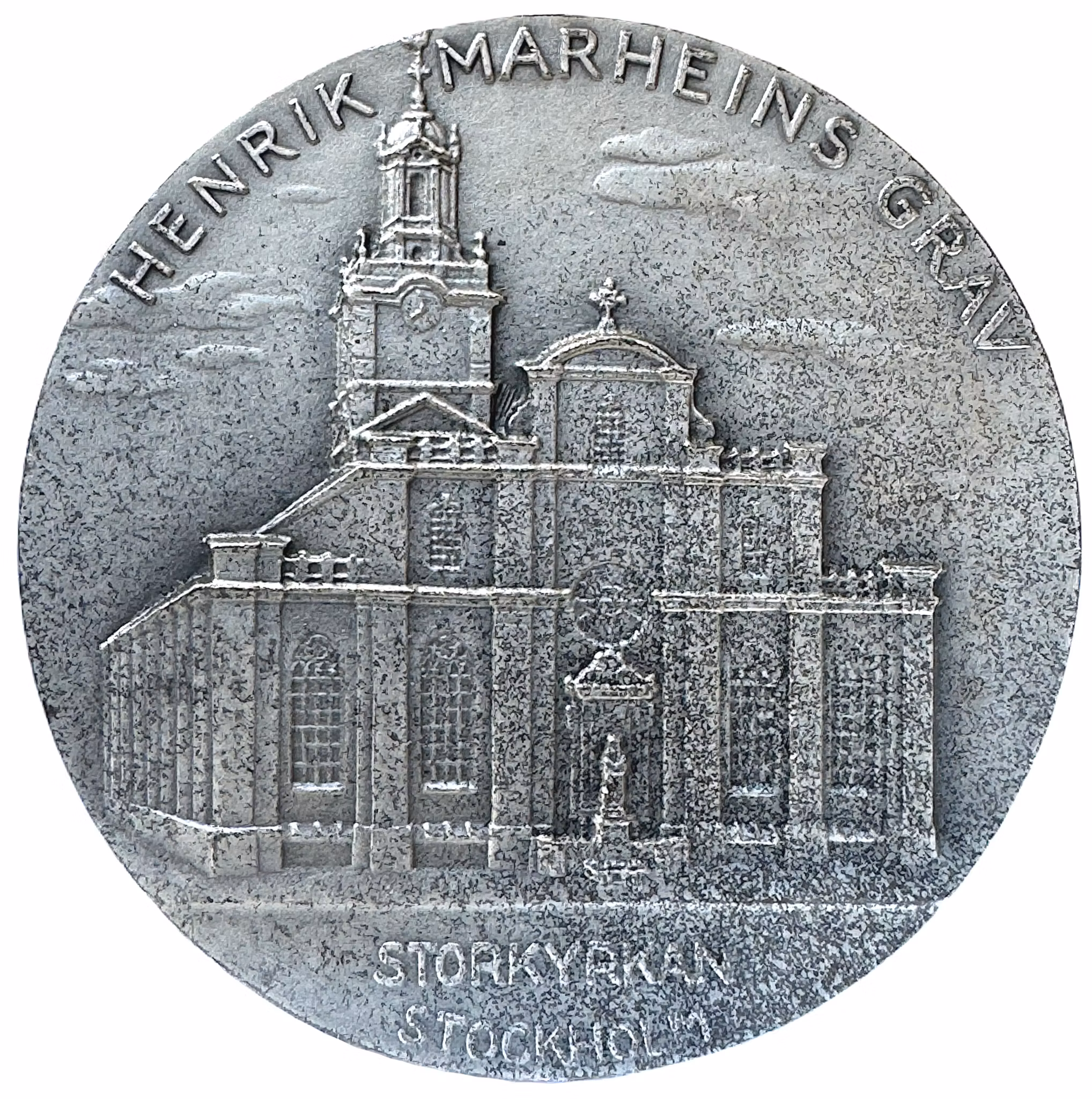 En historiskt intressant minnesmedalj i silver över Henrik Marhein (Mannerheim), begravd i Storkyrkan i Stockholm