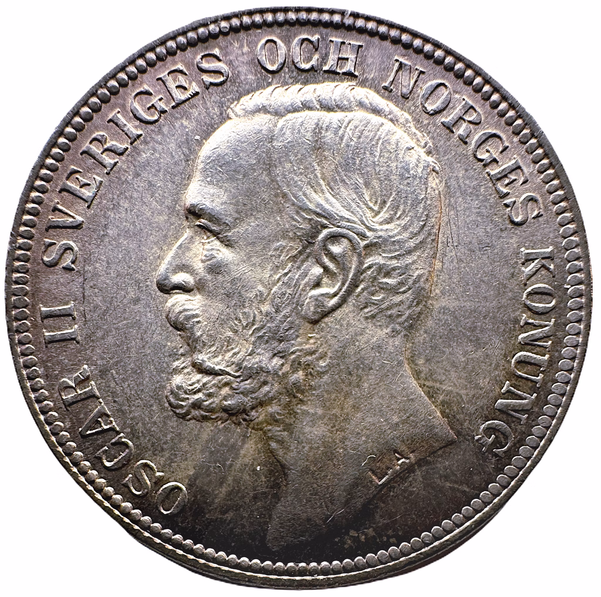 Oskar II, 2 Kronor 1898, med lock i nacken - Vackert ocirkulerat exemplar