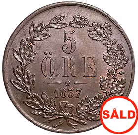 Oskar I - 5 Öre 1857 - Vackert exemplar