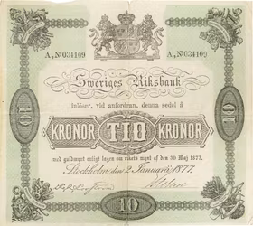 SVERIGES RIKSBANK - 10 kronor 1877