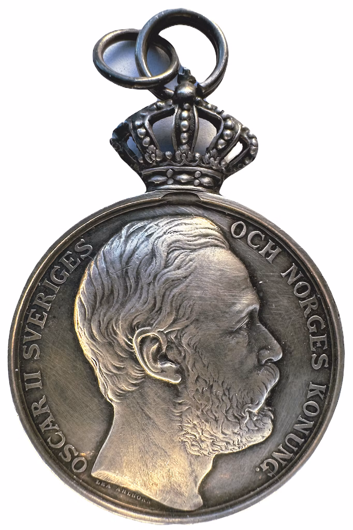 Oskar II - Kungliga Patriotiska sällskapet - Härlig silvermedalj utdelad till Sven Jönsson av Lea Ahlborn