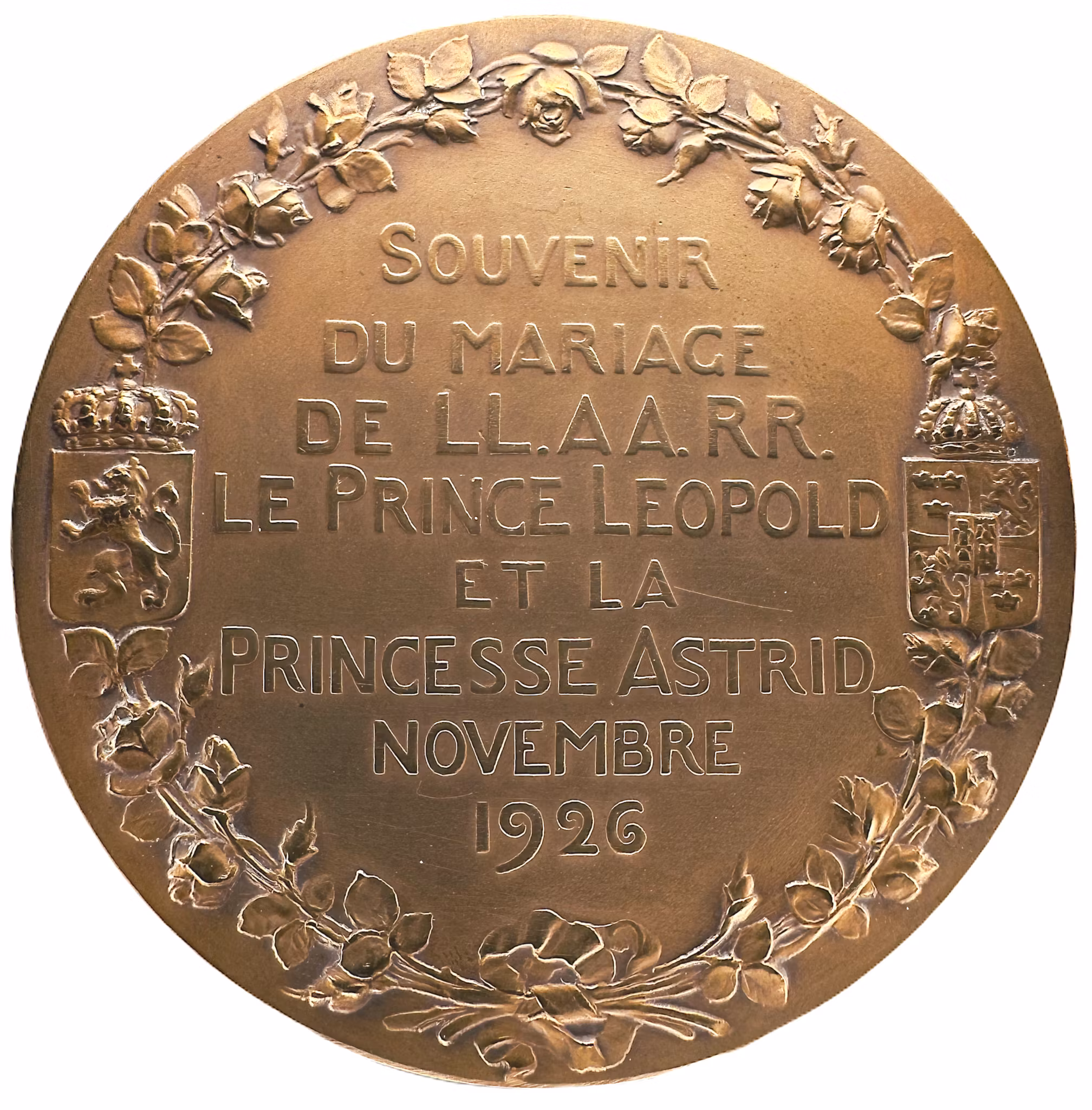 Prinsessan Astrid Bernadotte av Sverige och drottning av Belgien gift med Leopold 1926 - Pampig medalj graverad av G.Devreese