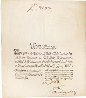 Riksgäldskontoret - 16 skillingar 1834 - Sällsynt