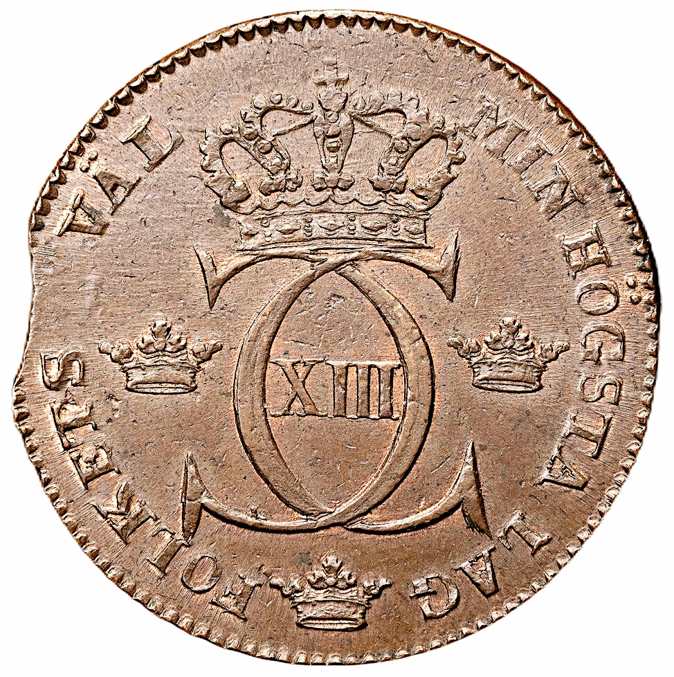 Karl XIII - 1 Skilling 1814 - Ett härligt skarpt exemplar med viss röd lyster