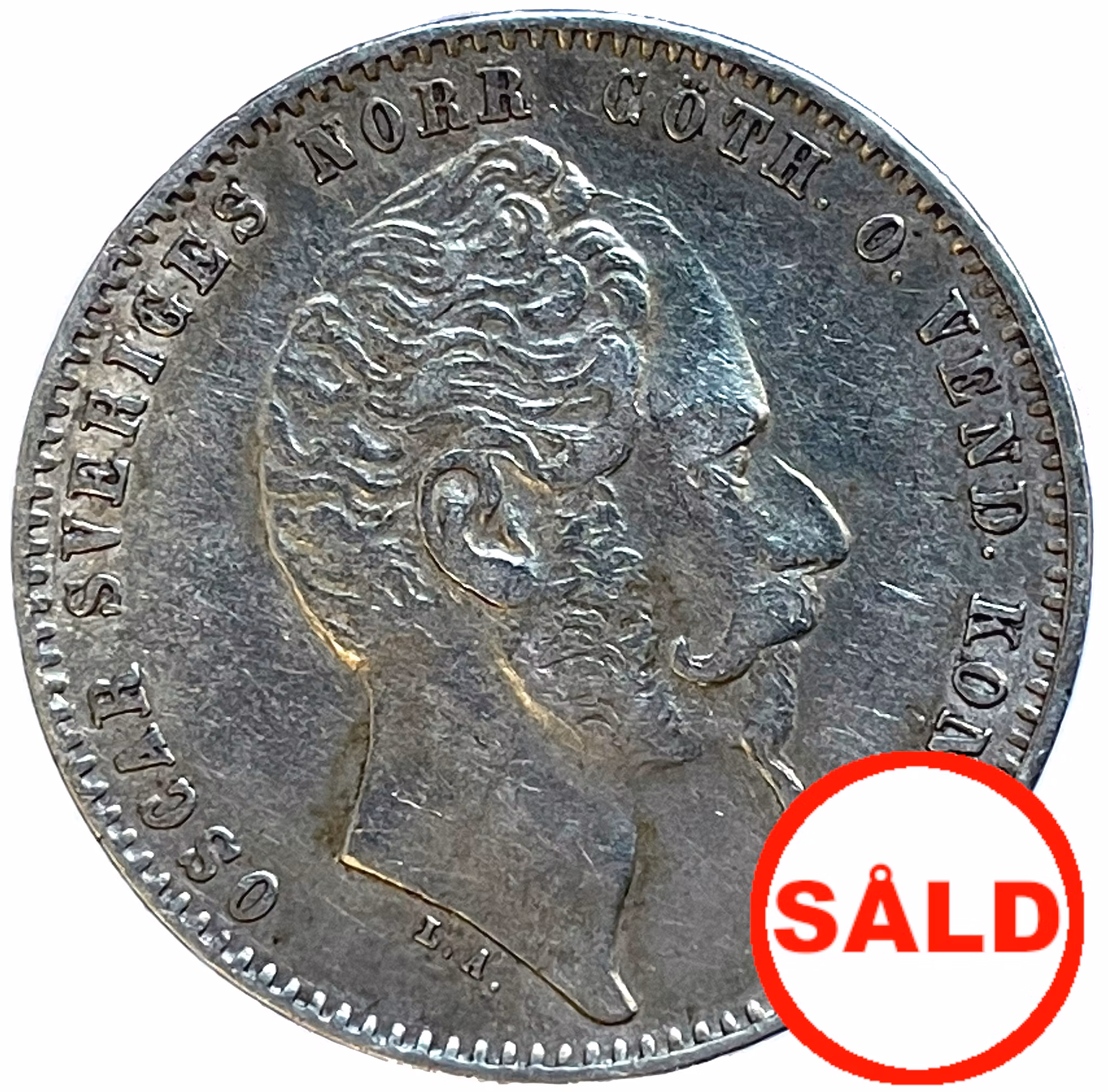 Oskar I - 1 Riksdaler riksmynt 1857 - långt hakskägg