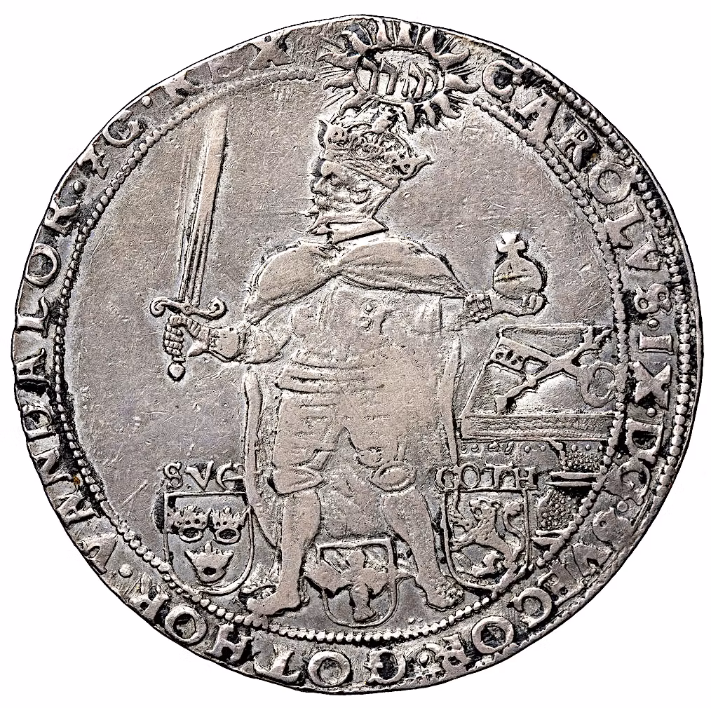 Karl IX - Riksdaler 1610 - Tilltalande exemplar med mycket lyster. Sällsynt inskriftsvariant: "MVE-M"