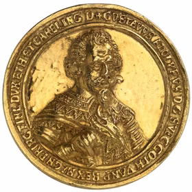 Gustav II Adolf inträder i 30-åriga kriget den 25 juni 1630 - UNIK guldmedalj i 10 dukaters vikt - Pris på förfrågan