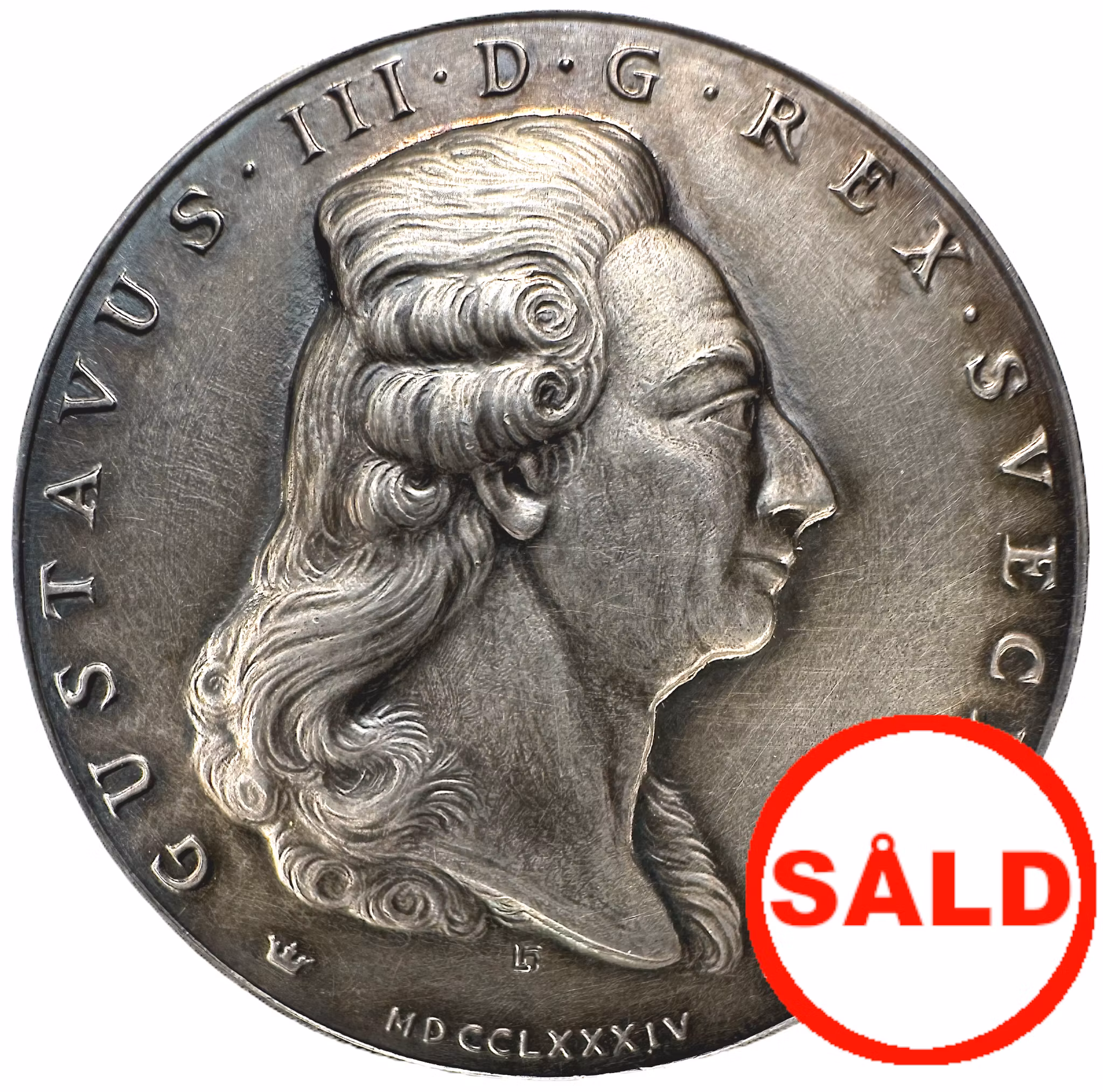 Minnesmedalj över Gustav III:s förvärv av S:t Barthelemy i Västindien 1784. Av Léo Holmgren