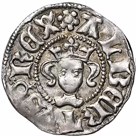 ALBREKT AV MECKLENBURG (1364-1389) - STOCKHOLM. Örtug med krönt, framåtvänt kungahuvud - Vackert porträtt