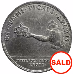 Fredrik I - Kröningen 1720 av Johann Carl Hedlinger i tenn - mycket sällsynt - Ex. Bonde