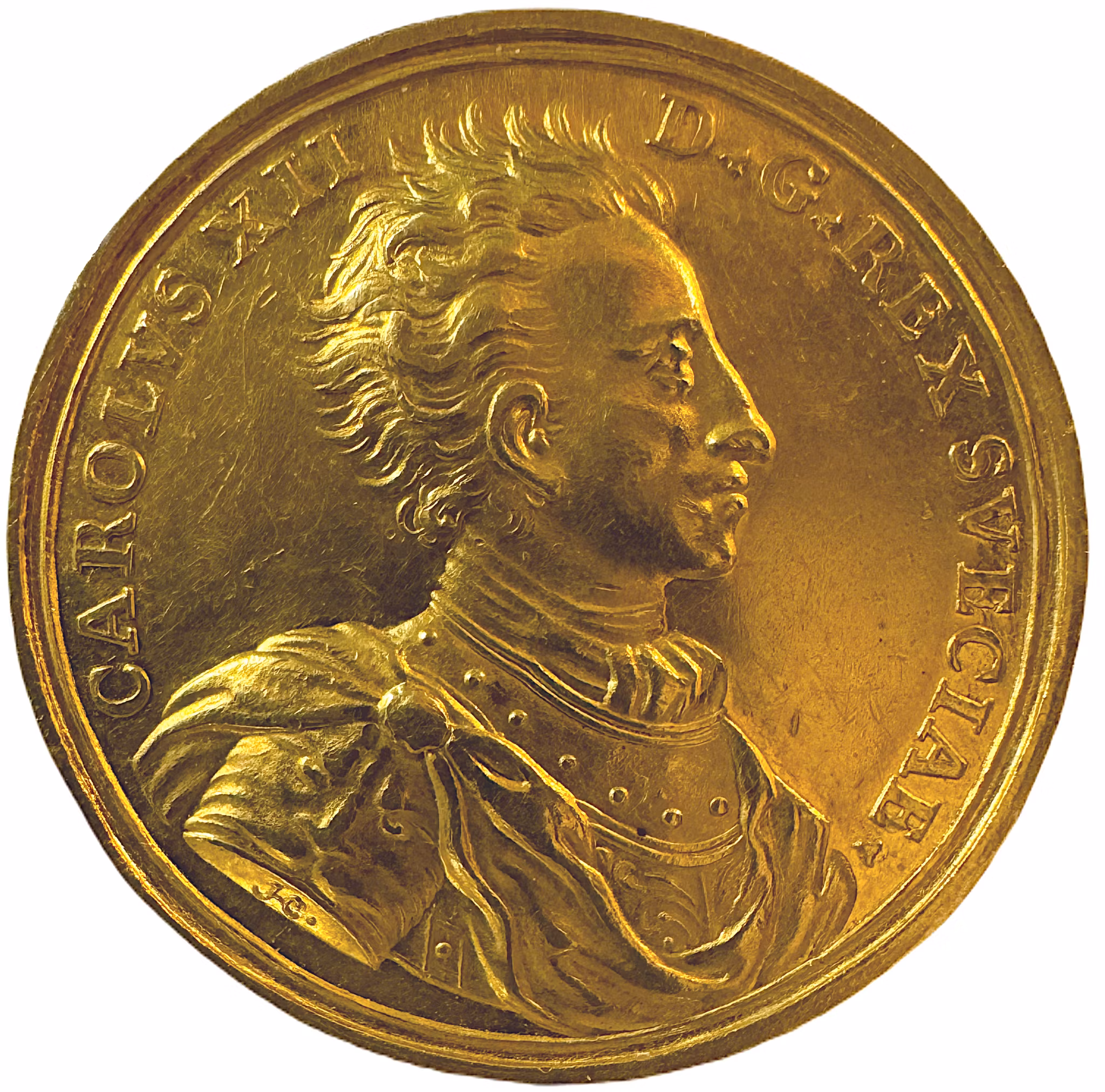 Karl XII - Segern vid Narva 1700 - UNIK guldmedalj i 9 dukaters vikt av Hautsch & Müller - En av Sveriges största militära triumfer