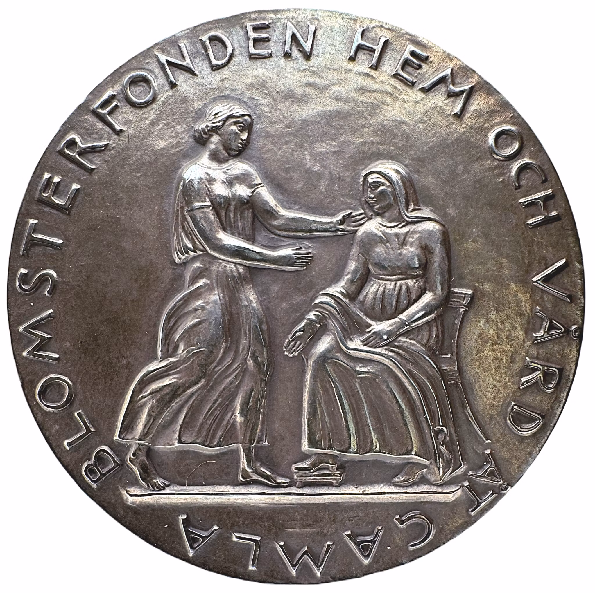 Gustav V - Blomsterfonden - grundad 1921 av Alma Hedin, syster till upptäcktsresanden Sven Hedin. Silvermedalj av Axel Wallenberg - Underbar modernistisk medalj från 1929 - EXTREMT SÄLLSYNT