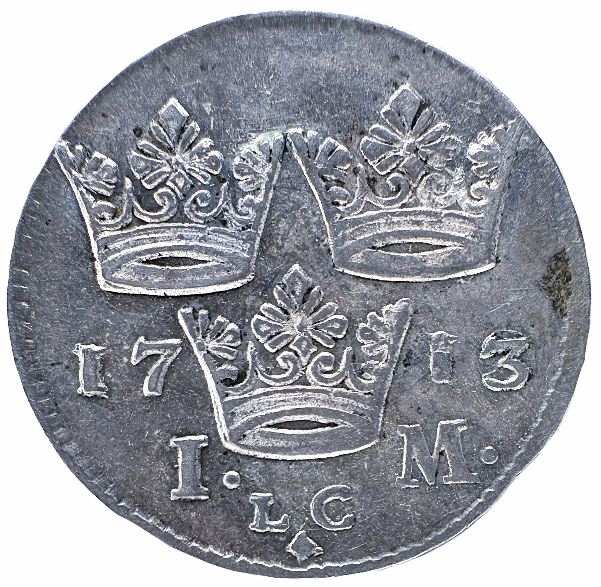 Karl XII - Mark 1713. Sista årtalssiffran omgraverad från en 2:a - Vackert exemplar med lyster