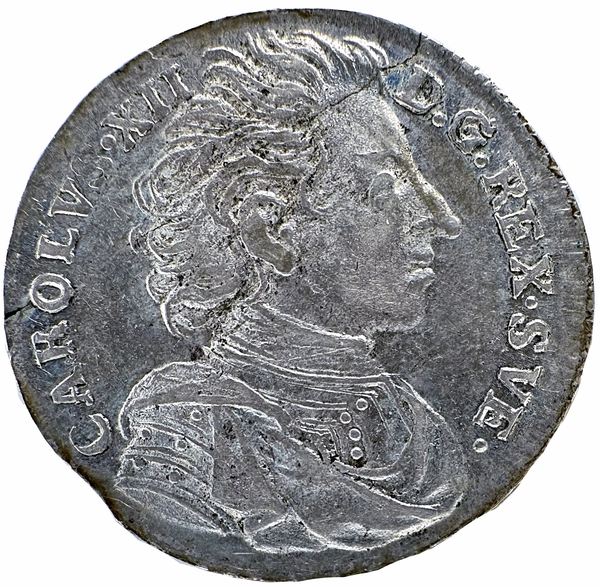 Karl XII - Mark 1713. Sista årtalssiffran omgraverad från en 2:a - Vackert exemplar med lyster