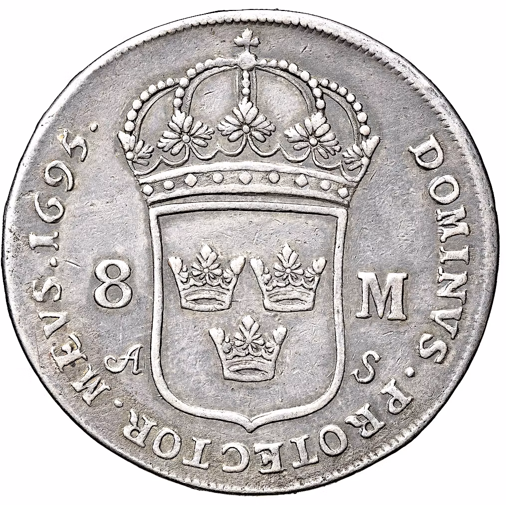 Karl XI - 8 Mark 1695 - Sällsynt årgång - Ex. Schmitz