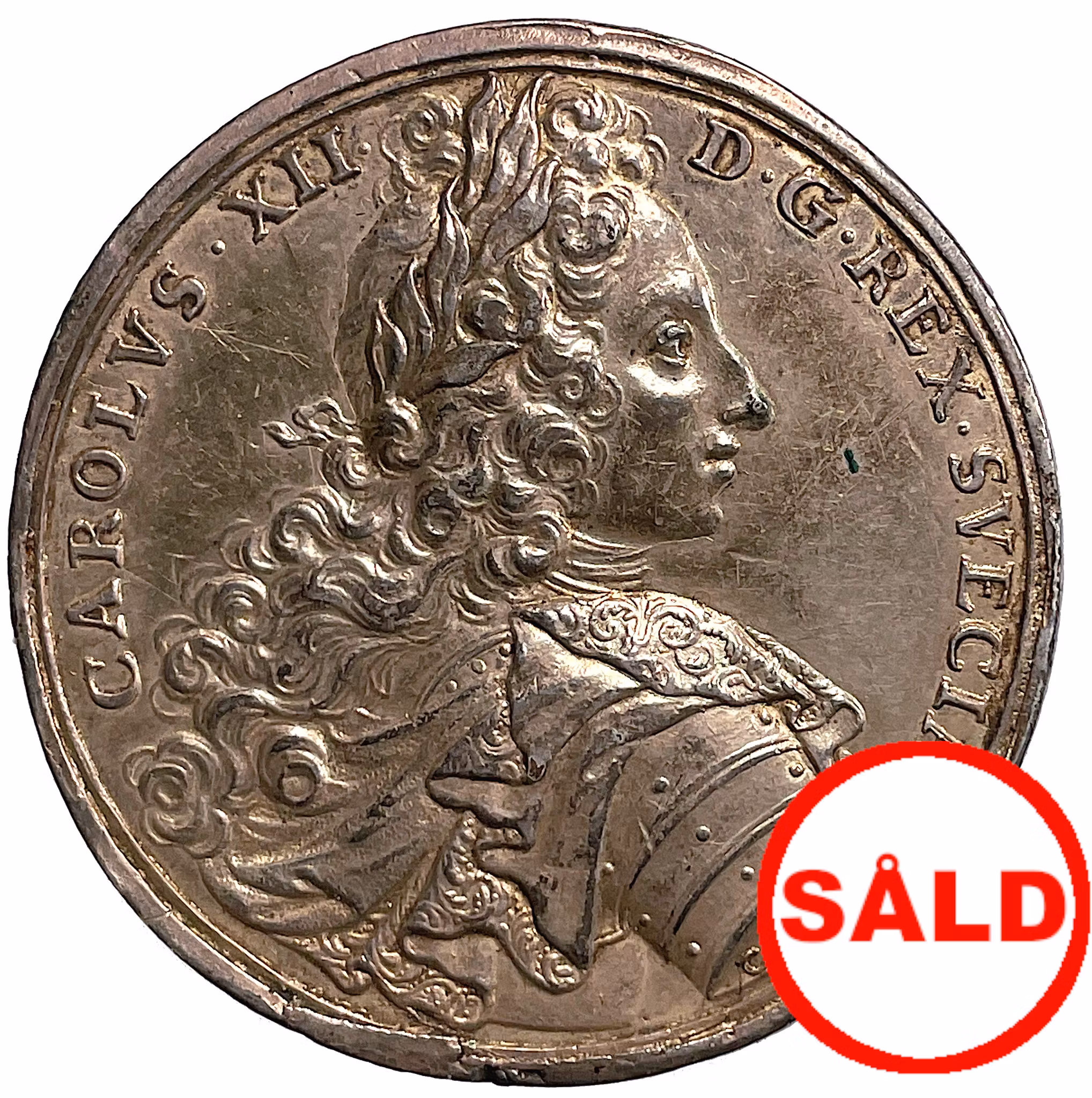 Karl XII och svenskarnas lysande seger över en mångdubbelt större rysk här vid Narva den 20 november 1700  av Carl Gustav Hartman - RRR i försilvrat tenn - Enda noterade exemplaret!