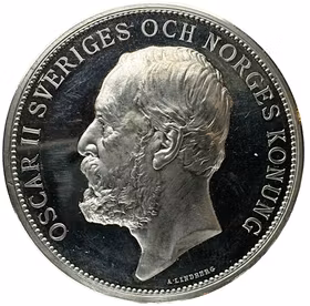 Oskar II - Till minne av Allmänna konst- och industriutställningen i Stockholm 1897 - Med stadsmotiv från Gamla stan - PROOFLIKE