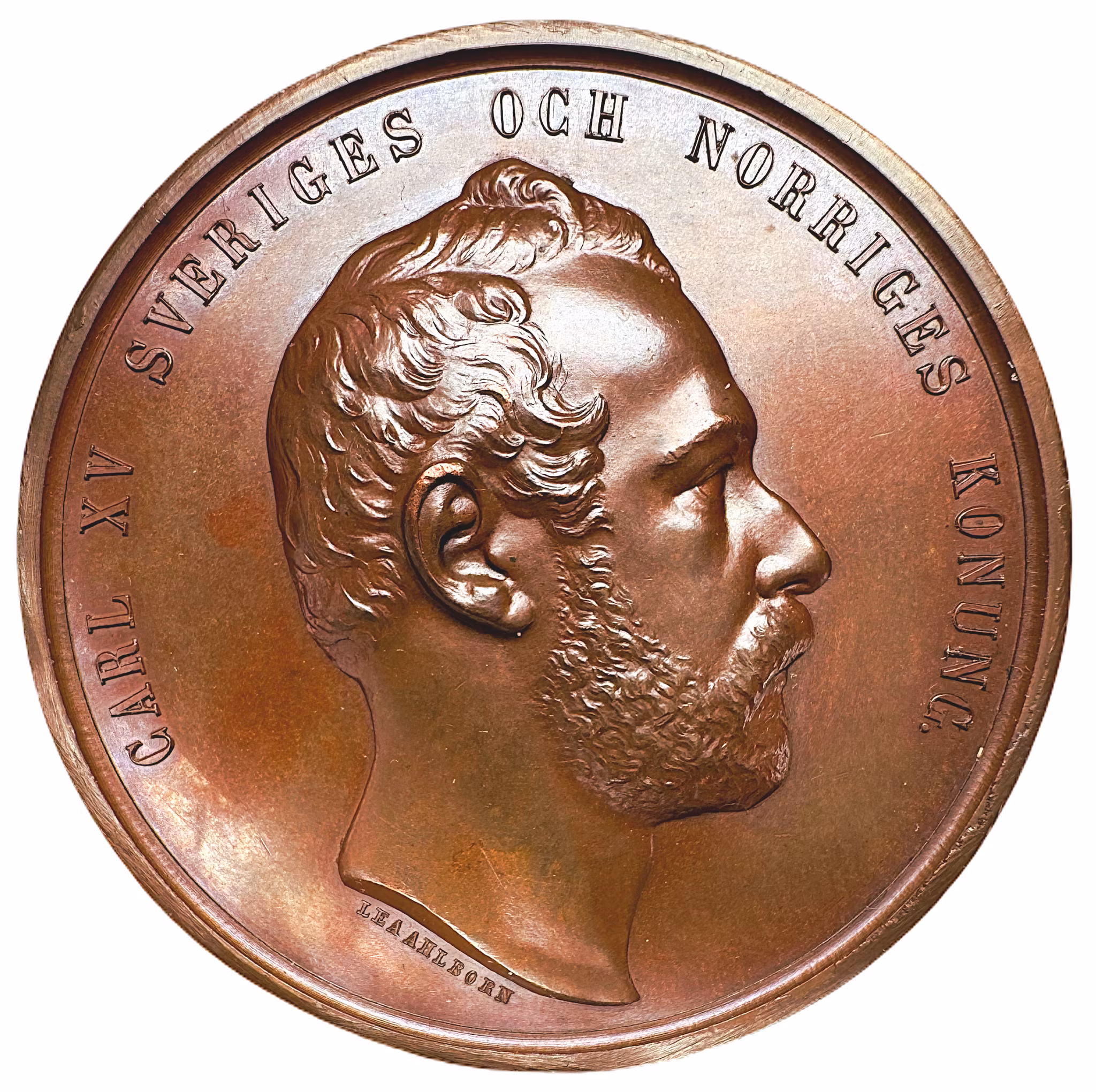 Karl XV - Belöningsmedalj vid industriutställningen i Malmö 1865 av Lea Ahlborn - Ett underbart toppexemplar med full lyster