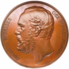 Oskar II - Sextonde allmänna lantbruksmötet i Stockholm den 12-17 juli 1886 i originaletui - toppexemplar graverad av Adolf Lindberg