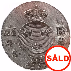 Gustav III - 1/24 Riksdaler / 4 Öre SM 1777 - Ettårstyp - Tilltalande exemplar