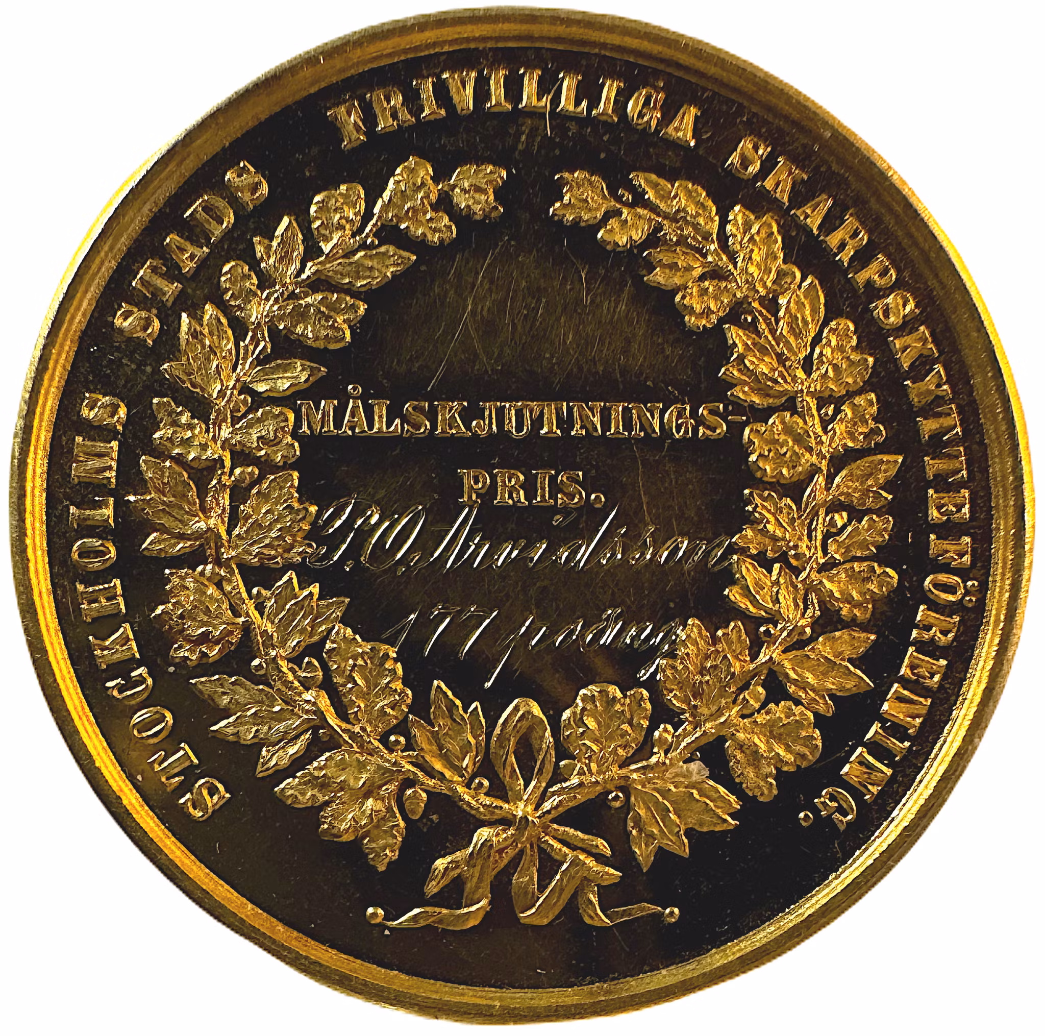 Tidigare okänd och opublicerad guldmedalj utdelad till den olympiske guldmedaljören Per-Olof Arvidsson - Pris på förfrågan