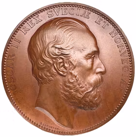 Oskar II - Uppsala universitets 400-årsfest - Vacker bronsmedalj i originaletui från utgivandet 1877 - graverad av Adolf Lindberg