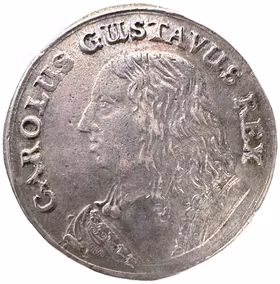 Karl X Gustav - 2 Mark utan årtal - typ Id med lockar vända åt vänster - Bra exemplar med viss lyster