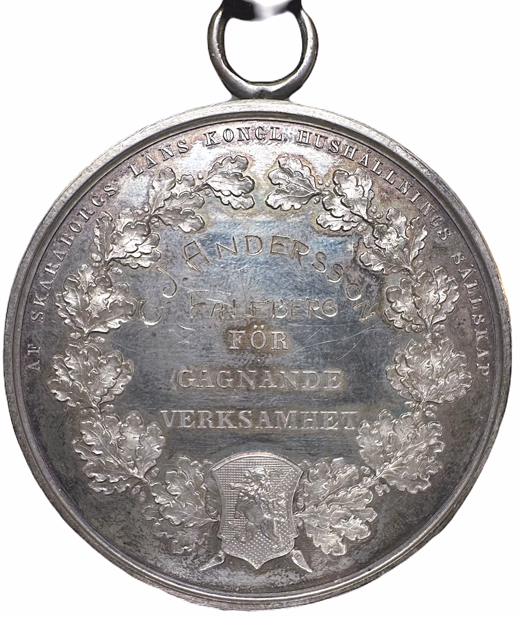 Skaraborgs läns kungliga hushållningssällskaps belöningsmedalj av Johannes Edvard Ericsson (1862) - Komplett helobjekt med etui och band