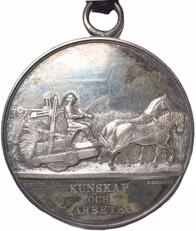 Skaraborgs läns kungliga hushållningssällskaps belöningsmedalj av Johannes Edvard Ericsson (1862) - Komplett helobjekt med etui och band