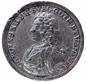 Karl XII uppträder som medlare vid den mellan Frankrike och dess fiender i Ryswick i Holland avslutade freden den 20 september och den 30 oktober 1697 av Christian Wermuth (Gotha) - Ex. Bonde - RRR