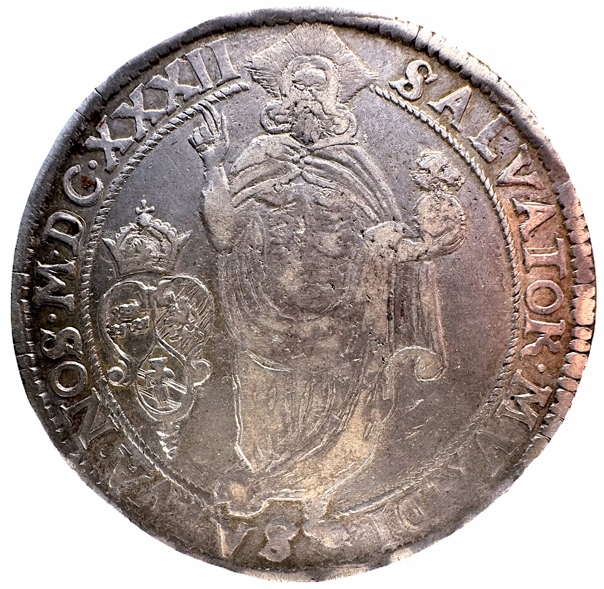 Gustav II Adolf - Riksdaler 1632 med felvända kronor i vapenskölden