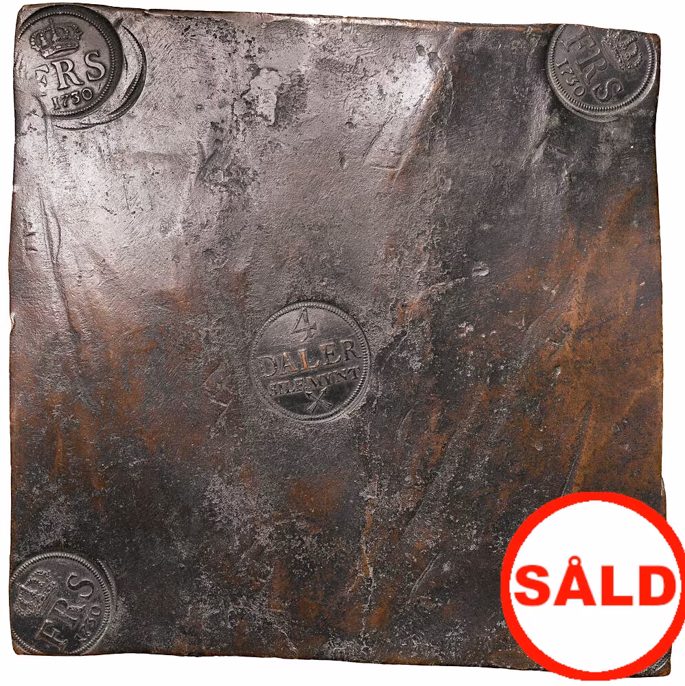 Fredrik I - 4 Daler SM 1730 - Plåtmynt - Vackert exemplar