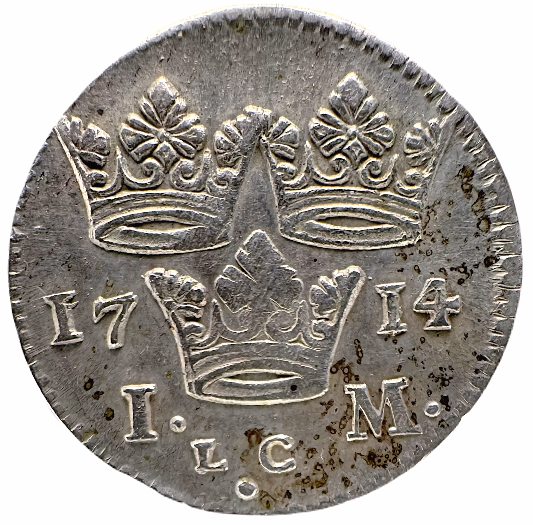 Karl XII - 1 Mark 1714 - Vackert välpräglat exemplar med bevarad bottenstriering