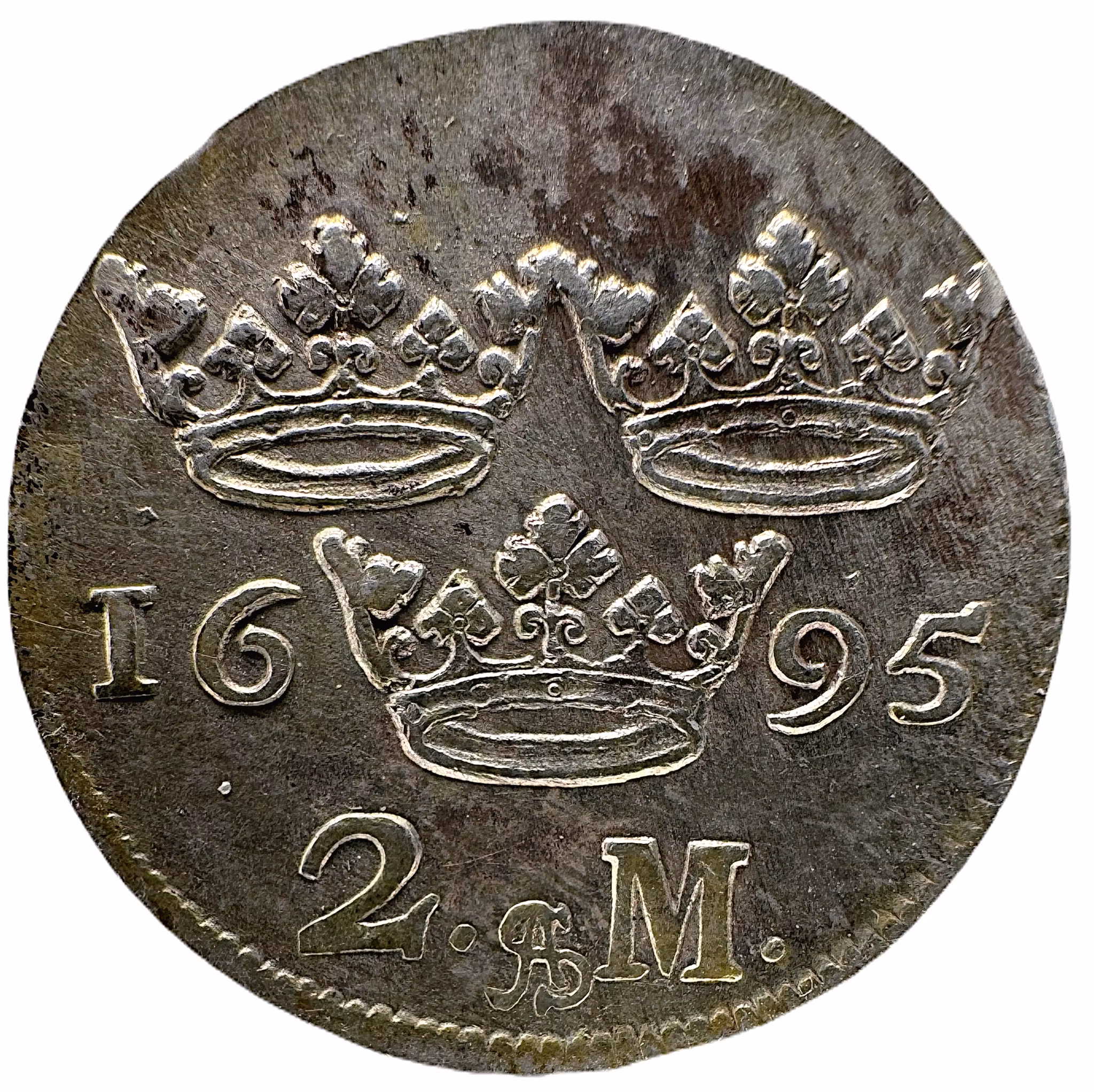 Karl XI, 2 Mark 1695  - Tilltalande och välpräglat exemplar