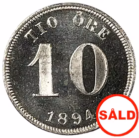 Oskar II - 10 Öre 1894 med frostaktig relief och djupt spegelglänsande fält - En läckerbit