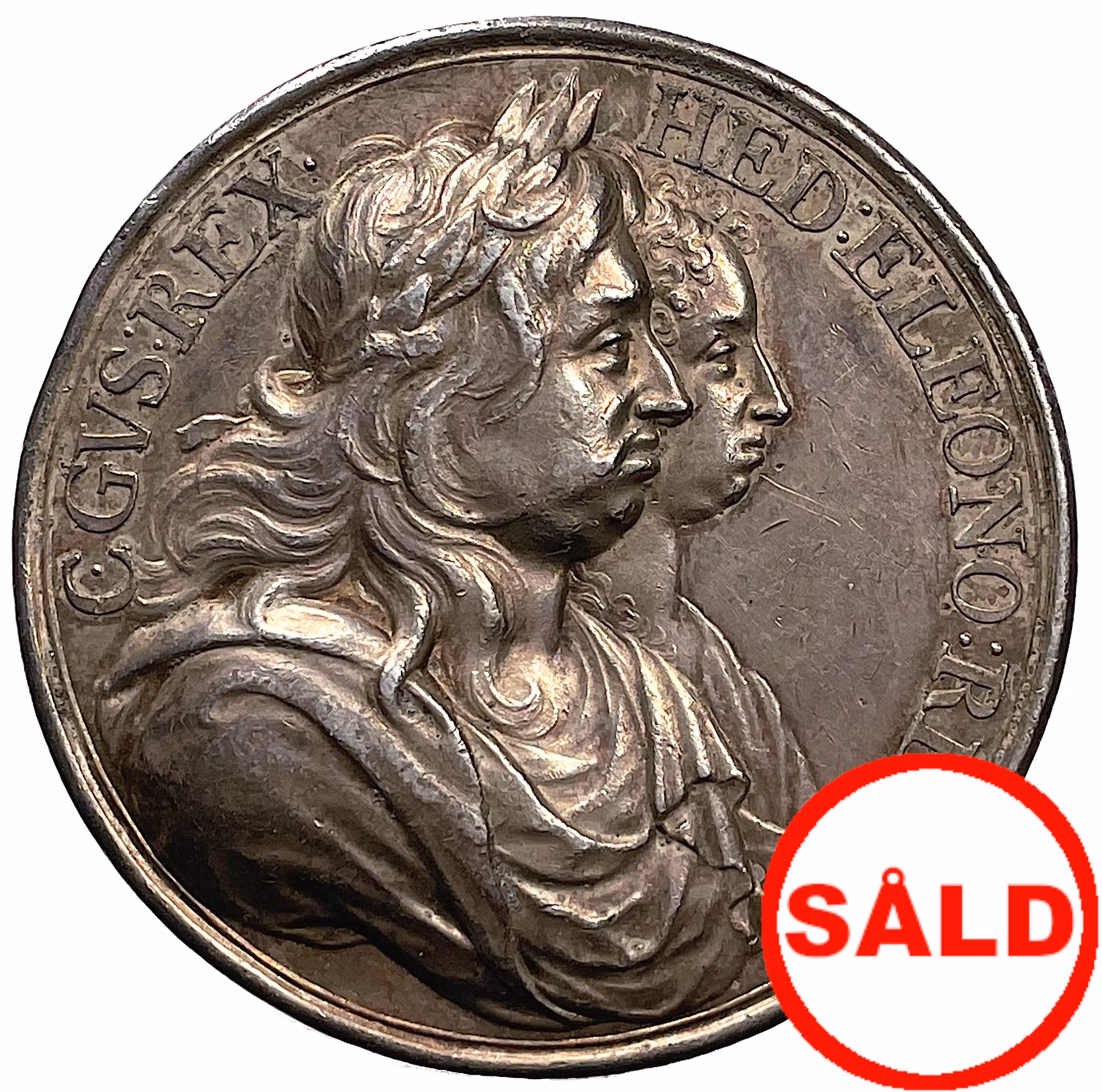 Karl X Gustav & Hedvig Eleonora med sonen Karl XI  minnespenning präglad ca 1680 - RR av Arvid Karlsteen