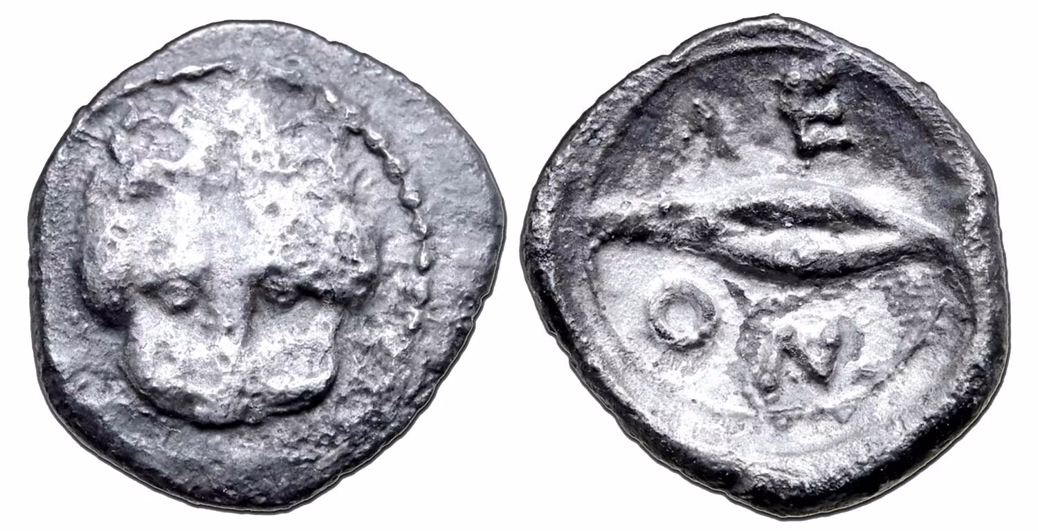 Sicilien, Leontini Obol cirka 476-466 f.Kr.