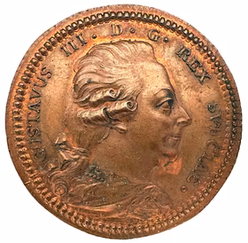 Gustav III - Minnespenning 1792 ur Carl Enhörnings regentlängd - Vackert rött exemplar