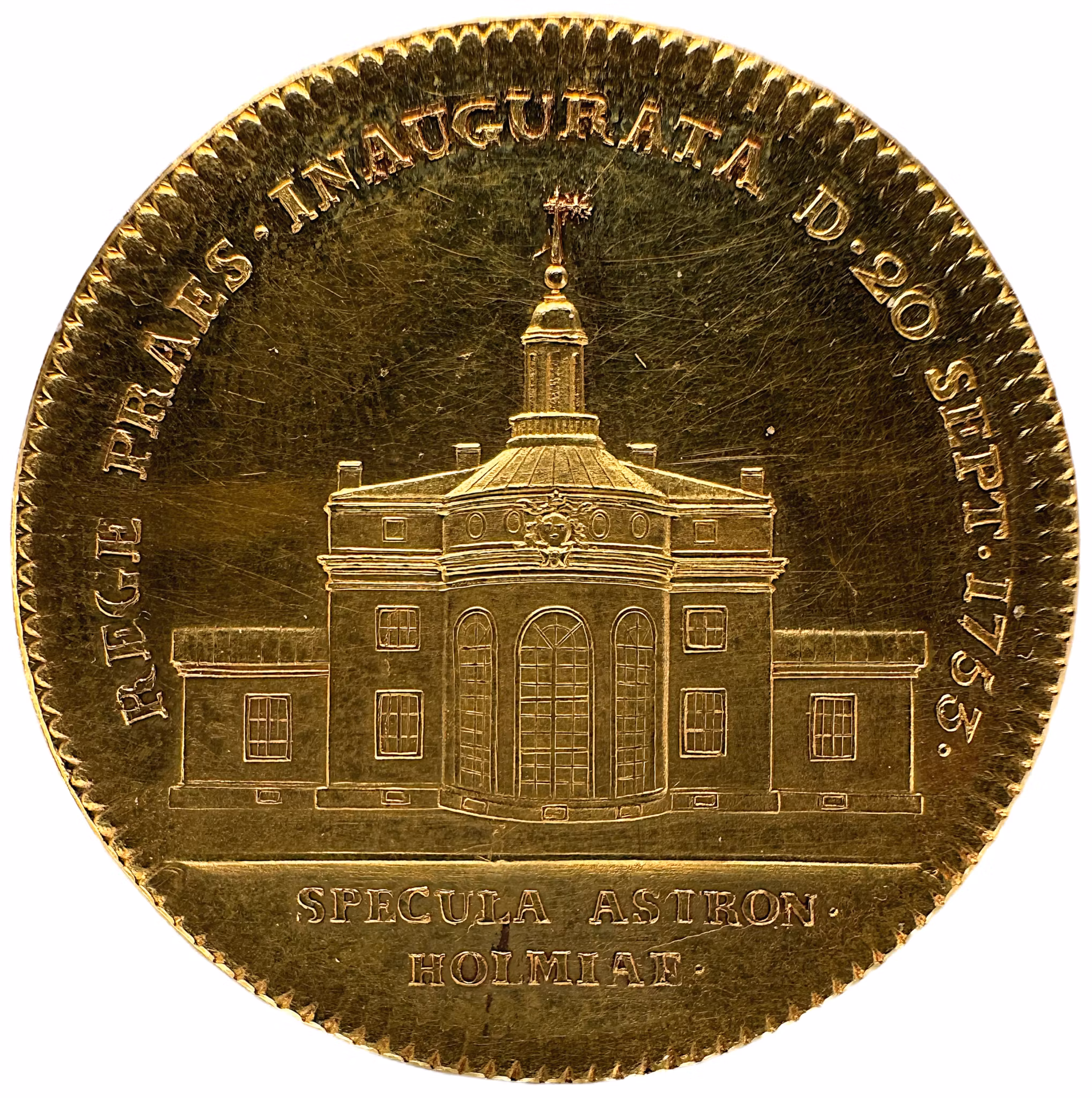 Adolf Fredrik - Unik guldmedalj ur kungliga gåven 1780 med motiv invigningen av Stockholms observatorium 1753