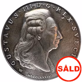 Minnesmedalj över Gustav III:s förvärv av S:t Barthelemy i Västindien 1784. Av Léo Holmgren