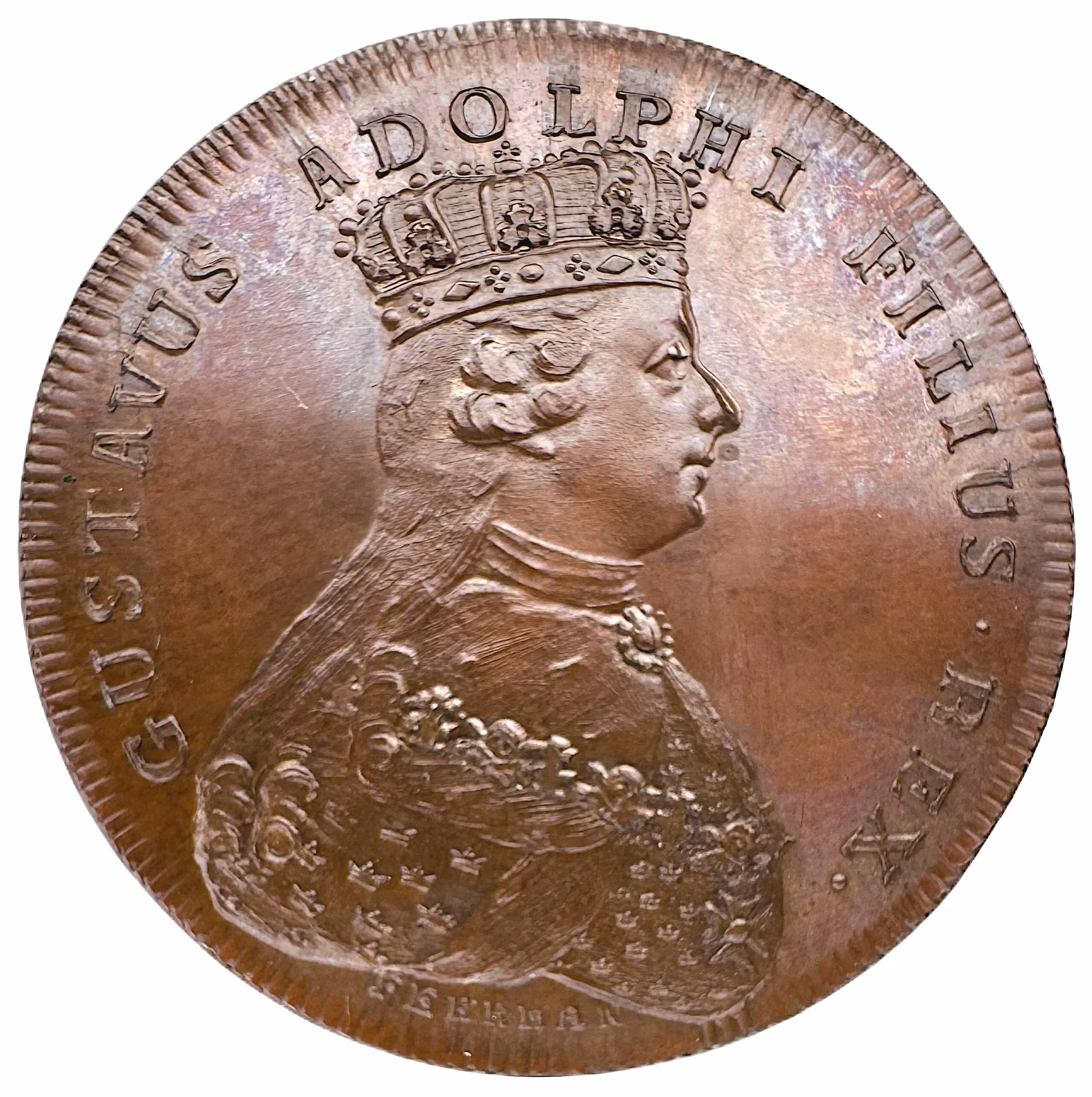 Gustav III - Kastmynt till konungens kröning 1772 - Avslag i brons - Extremt sällsynt - RRR - Ocirkulerat toppexemplar