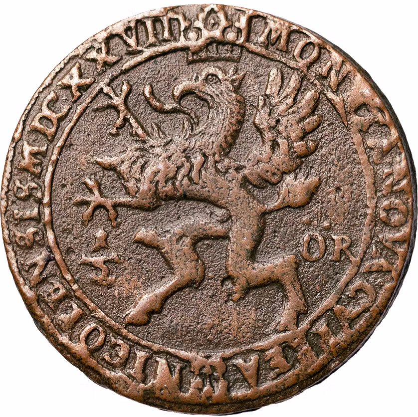 Gustav II Adolf, Nyköping, 1/2 Öre 1627 med välpräglad och tilltalande klassisk grip