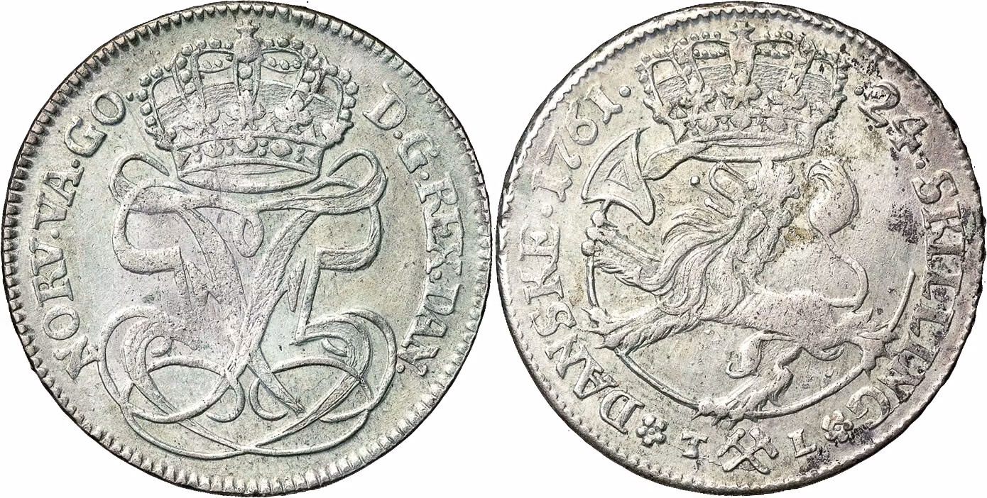Norge, Frederik V – Stilleståndet före stormen - En vacker 24 Skilling 1761